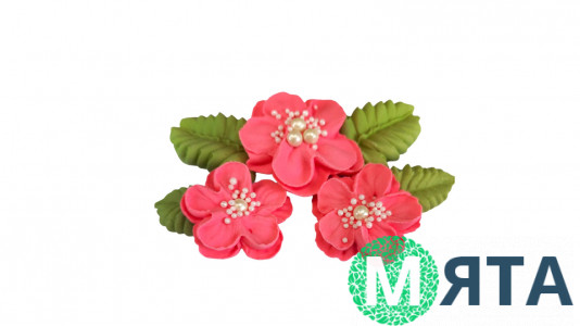 Набір цукрових прикрас рожеві квіти з намистом.