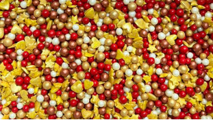 Цукрове посипання Мікс з кульками №25. Червоний/Золотий