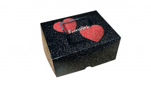 Коробка для десертів 15х21х10, Чорна із серцями