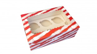 Коробка з віконцем для 6 капкейків, Червона Смужка