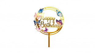 Топпер Happy Birthday з метеликами, акрил