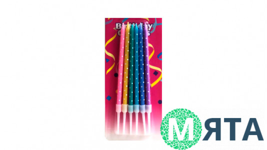 Свічки для торта різнокольорові у горох №4, 6 шт