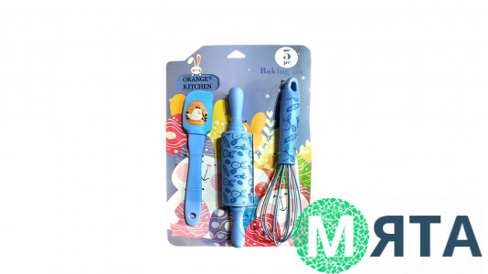 Набор силиконовых принадлежностей. Лопатка, скалка, венчик