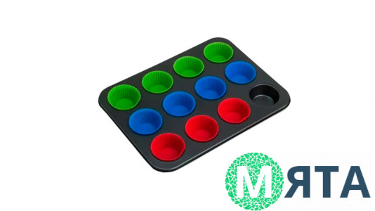 Форма металлическая  Маффины 12 ячеек +силиконовые формы