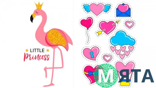 Съедобная картинка с Фламинго +сердечки