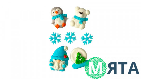 Набор сахарных украшений Новогодний голубой 2Д