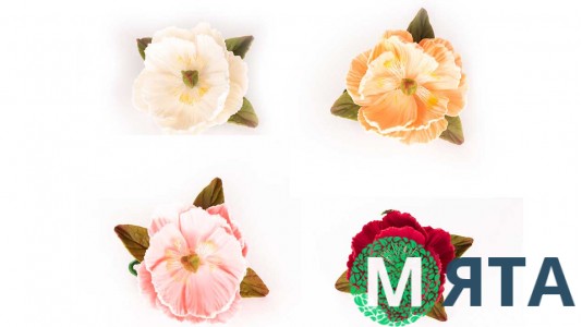 Пион с листочками, 6 см