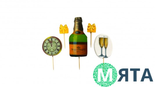 Набор сахарных топперов Новогодний с часами