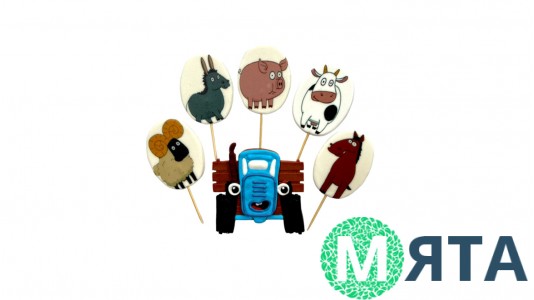 Набор сахарных топперов Трактор со зверятами