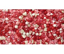 Сахарная посыпка Микс с глянцевыми шариками №1. Красно-бело-розовые сердечки