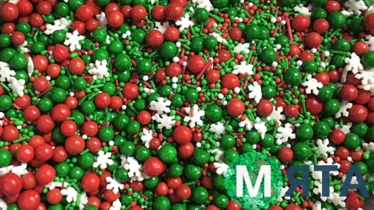 Сахарная посыпка Микс с глянцевыми шариками №9. Красно-зеленый