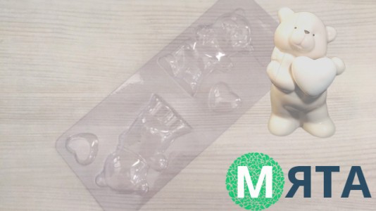 Молд для шоколада и мастики 3Д Мишка с сердцем