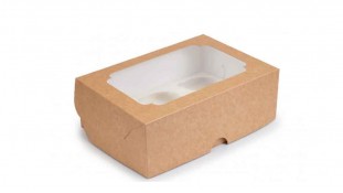 Коробка с окошком для 6 капкейков, крафт