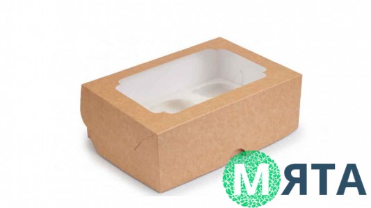 Коробка с окошком для 6 капкейков, крафт