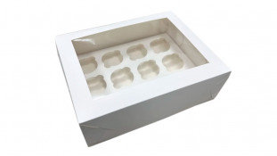 Коробка на 12 капкейков, белая с окном