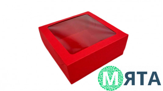 Коробка 15х15х6, Красная с окном
