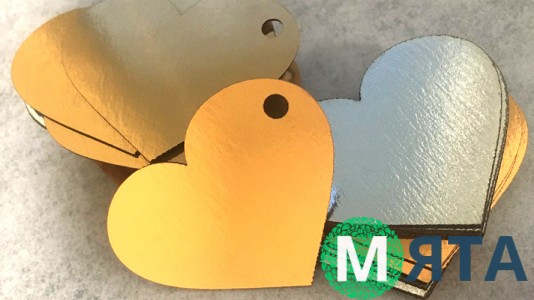 Бирка Сердце, картон золото/серебро