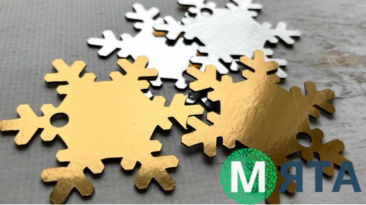 Бирка Снежинка, картон золото/серебро