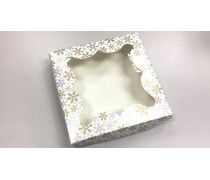 Коробка 15х15х3 Золотые Снежинки, Белая