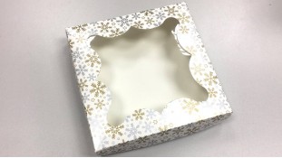 Коробка 15х15х3 Золотые Снежинки, Белая