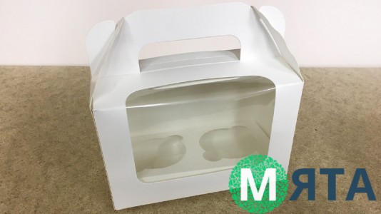Коробка 16х8х10,5 (2 капкейка) с ручкой