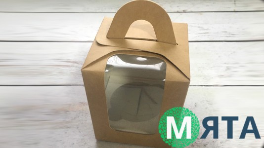 Коробка для 1 капкейка, с ручкой, Крафт