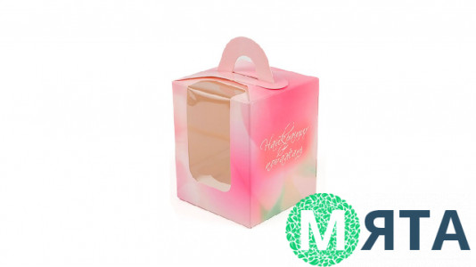 Коробка для 1 капкейка, с ручкой, Розовая