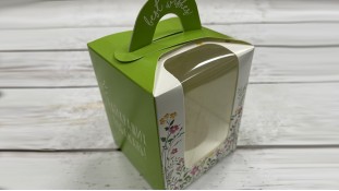 Коробка для 1 капкейка, с ручкой, зеленая