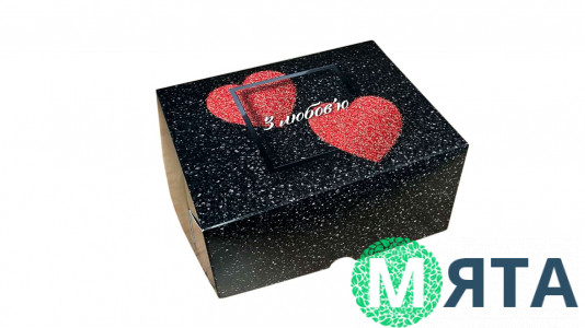 Коробка для десертов 15х21х10, Черная с сердцами