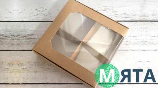 Коробка для десертов 20х20х6 см, крафт