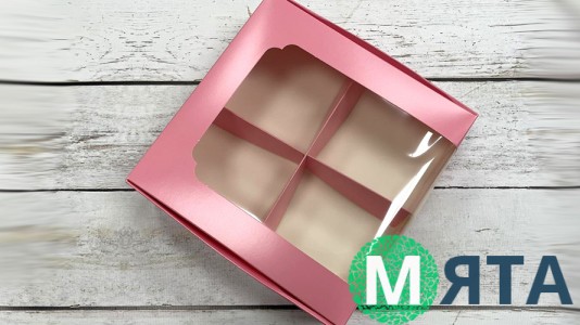 Коробка для десертов 20х20х6 см, розовая