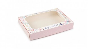 Коробка для пряников 15х20х3 см, розовая с птичкой