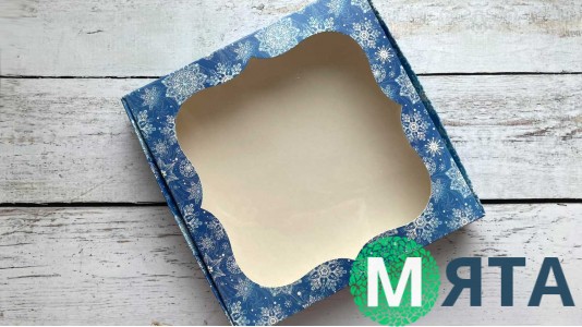 Коробка для пряников  20х20 см, Синяя Снежинка