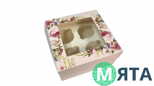 Коробка на 4 капкейка, Весенняя