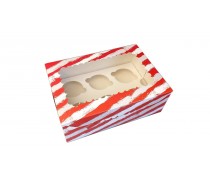 Коробка с окошком для 6 капкейков, Красная Полоска