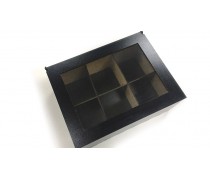 Деревянная коробка с окошком для 6 капкейков, Черная