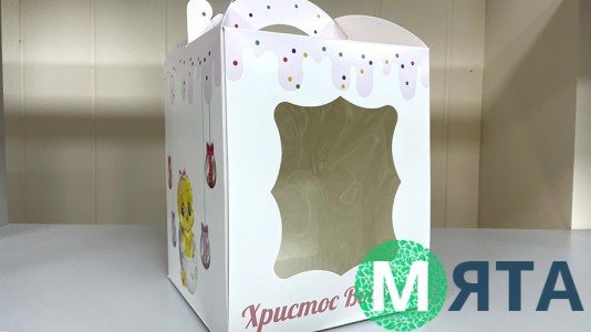 Пасхальная коробка 17х17х21 см, Принт с цыпленком