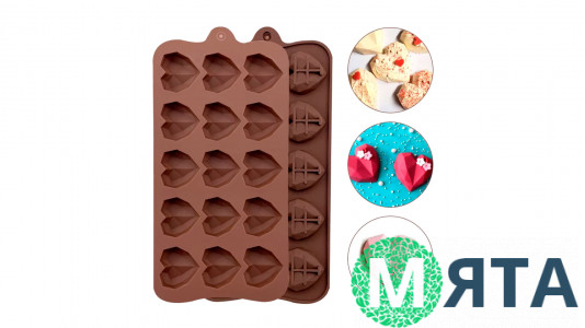 Силиконовая форма для конфет Граненные Сердечки