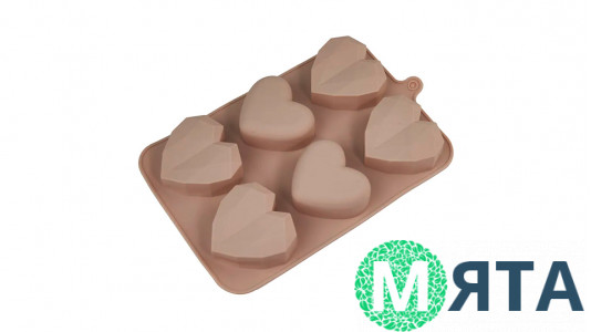 Силиконовая форма Сердца микс, 6 шт