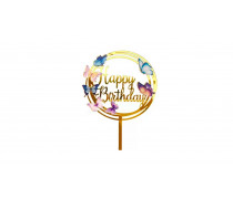 Топпер Happy Birthday с бабочками, акрил