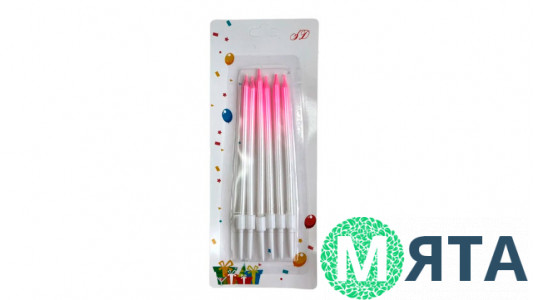 Свечи для торта розовые с белым, 6 шт