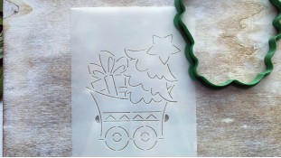 Вырубка + трафарет Тележка с Елкой