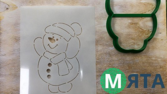 Вырубка + трафарет Снеговик №3