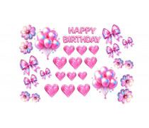 Їстівна картинка Happy Birthday рожева