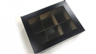 Дерев'яна коробка з віконцем для 6 капкейків, Чорна