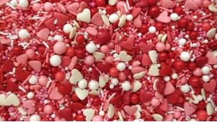 Сахарная посыпка Микс с глянцевыми шариками №1. Красно-бело-розовые сердечки