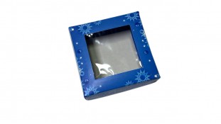 Коробка 11х11х3.7 см Синяя+Снежинки