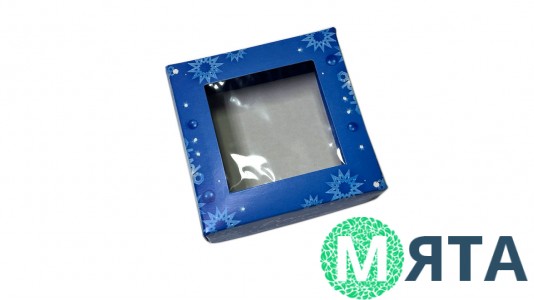 Коробка 11х11х3.7 см Синяя+Снежинки