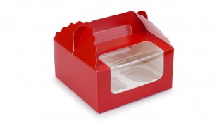 Коробка 4 капкейка с ручкой, Красная