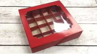 Коробка для конфет, 16 штук, красная с окном